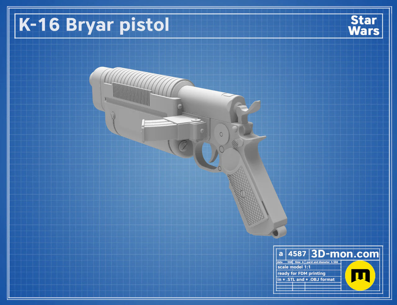 K-16 Bryar Pistol | 3D Printed Movie Prop-Non-Functional