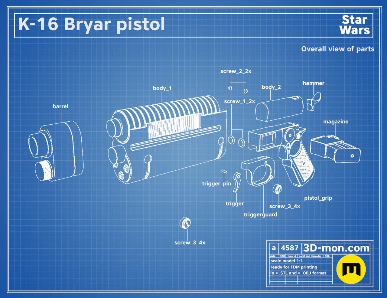 K-16 Bryar Pistol | 3D Printed Movie Prop-Non-Functional