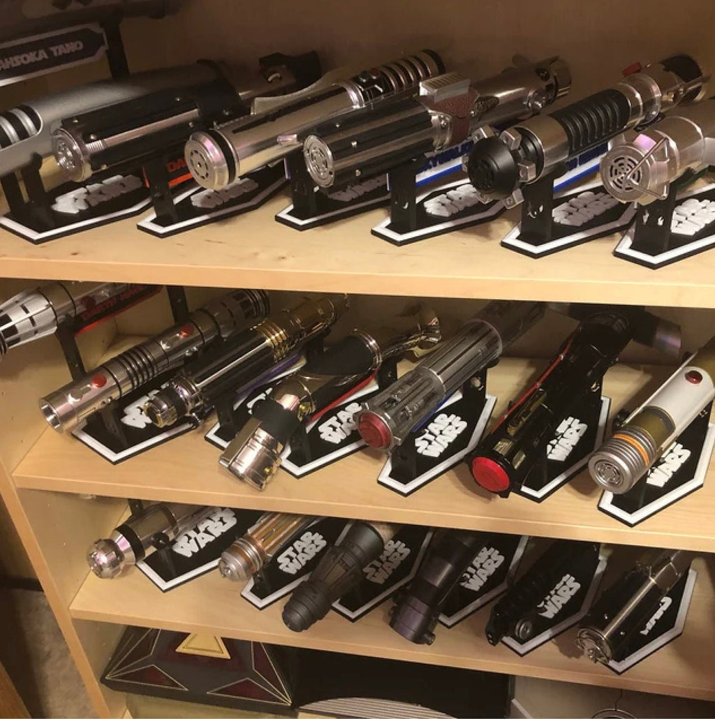Lightsaber Holder Desk Shelf Display | 3D Printed | Galaxy's Edge | Savi's Workshop | Custom | Fancave | Mancave | Legacy Lightsaber |Kyber