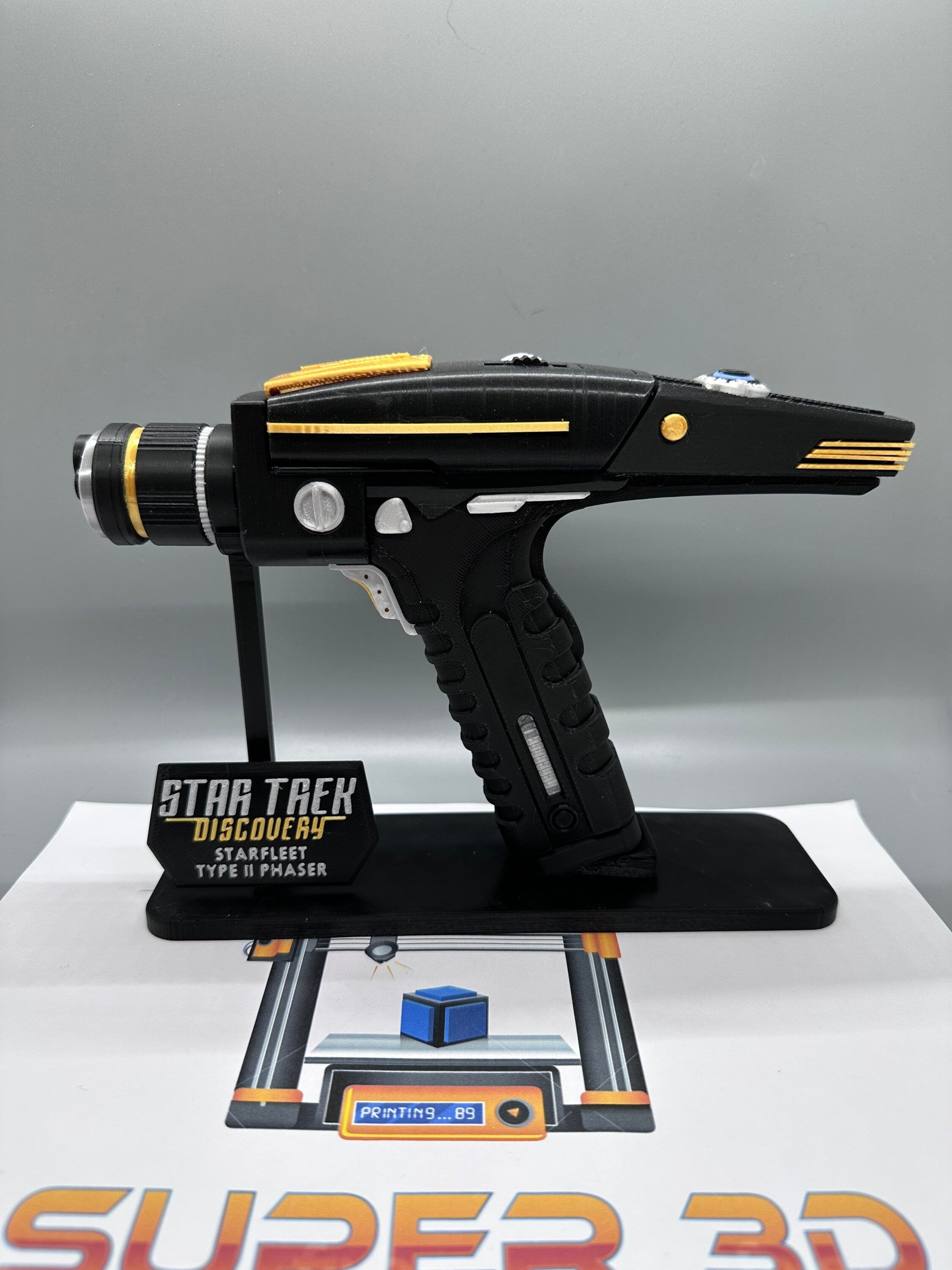Phaser | Type II | Discovery | Pop-up Display | 3D Printed | In Color | No Assembly Required| TV Memorabilia Props | Cosplay Props | Costume