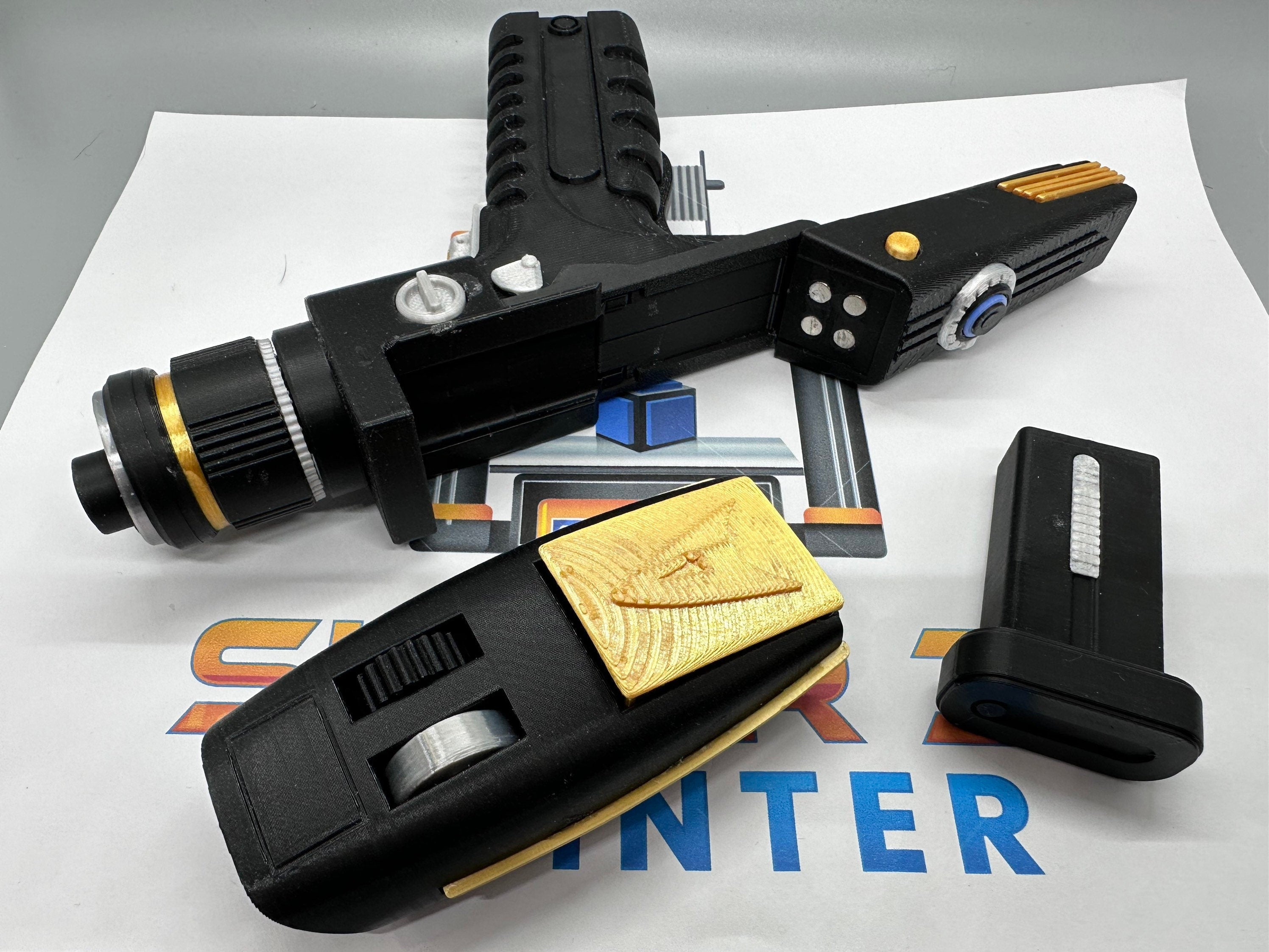 Phaser | Type II | Discovery | Pop-up Display | 3D Printed | In Color | No Assembly Required| TV Memorabilia Props | Cosplay Props | Costume