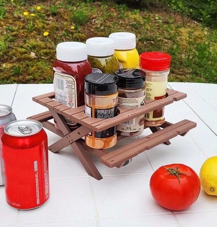 Picnic Table Condiment Holder | Perfect Outdoor Dining Accessory for BBQs, Parties, and Picnics | 3D Printed in Color | Easy Assembly
