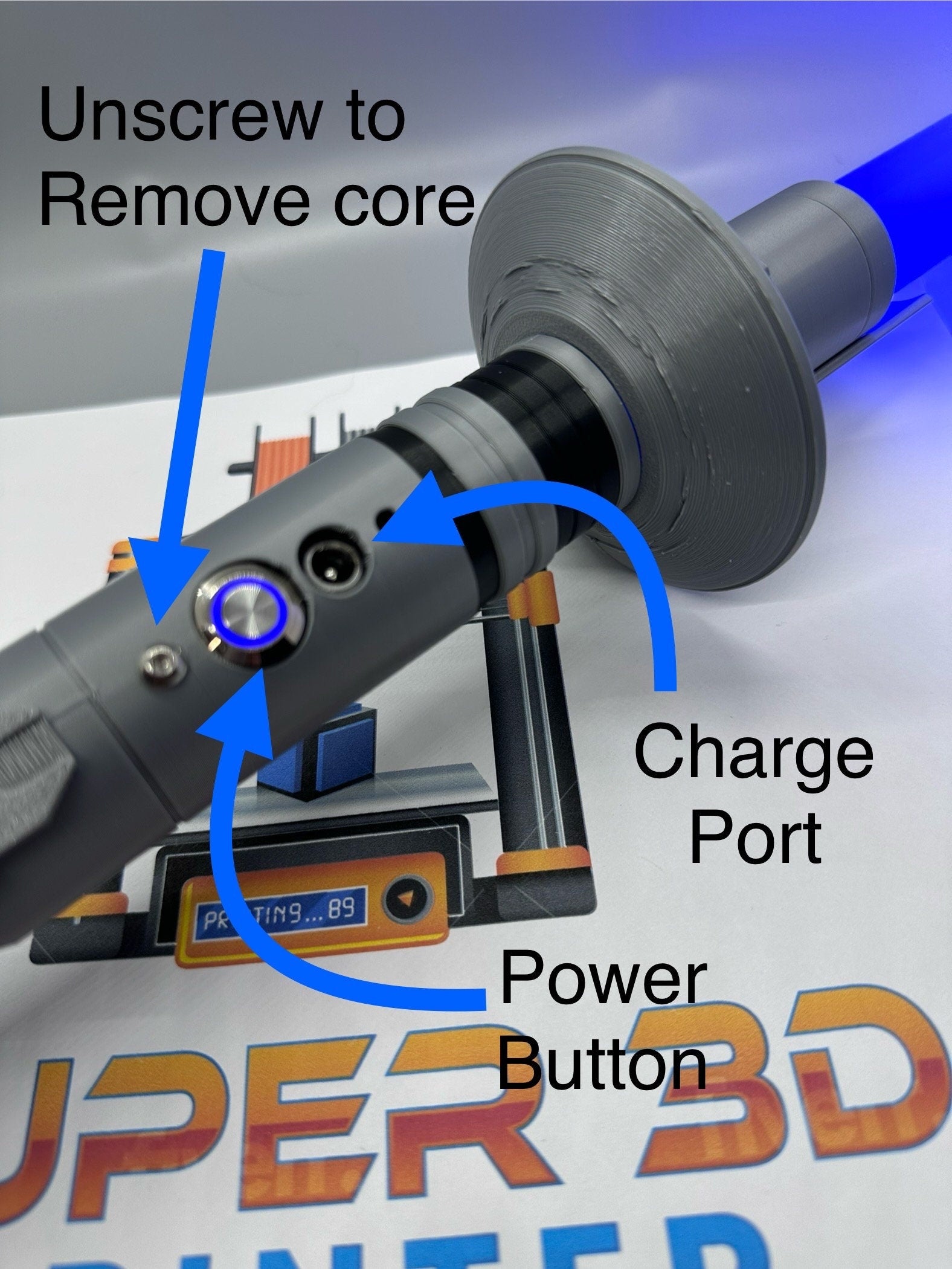 Ezra's Third Lightsaber | Working Light Up with Sound | Functional | No Paint Required | 3D Printed | Ahsoka | Lightsaber Display Mount