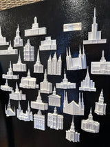 multiple temple magnets on a tin board