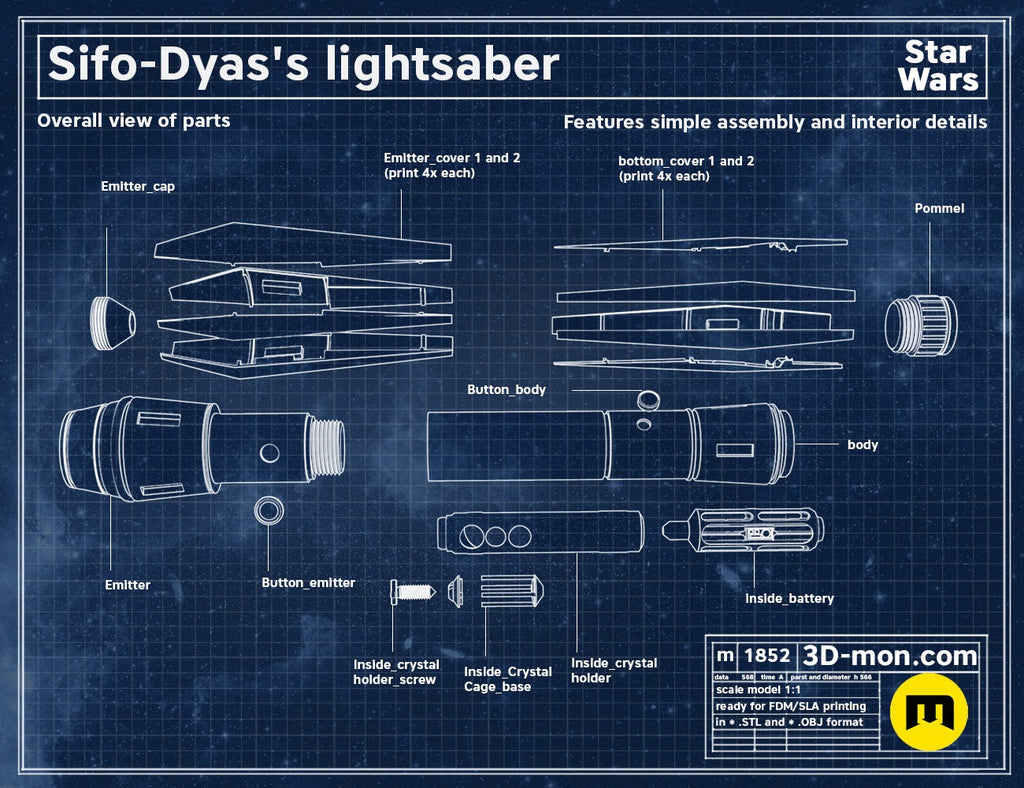 Sifo Dyas Lightsaber | No Paint Required | 3D Printed | Clone Wars | Galaxy's Edge | Lightsaber Display Mount on Desk or Wall