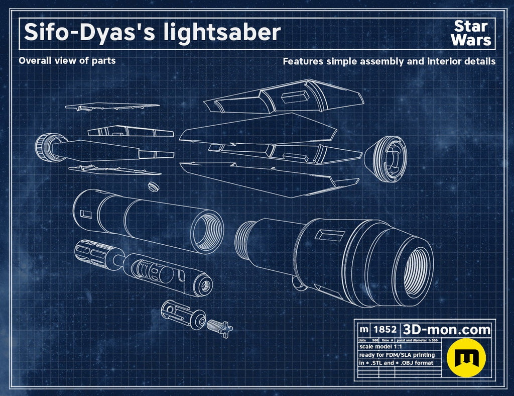 Sifo Dyas Lightsaber | No Paint Required | 3D Printed | Clone Wars | Galaxy's Edge | Lightsaber Display Mount on Desk or Wall
