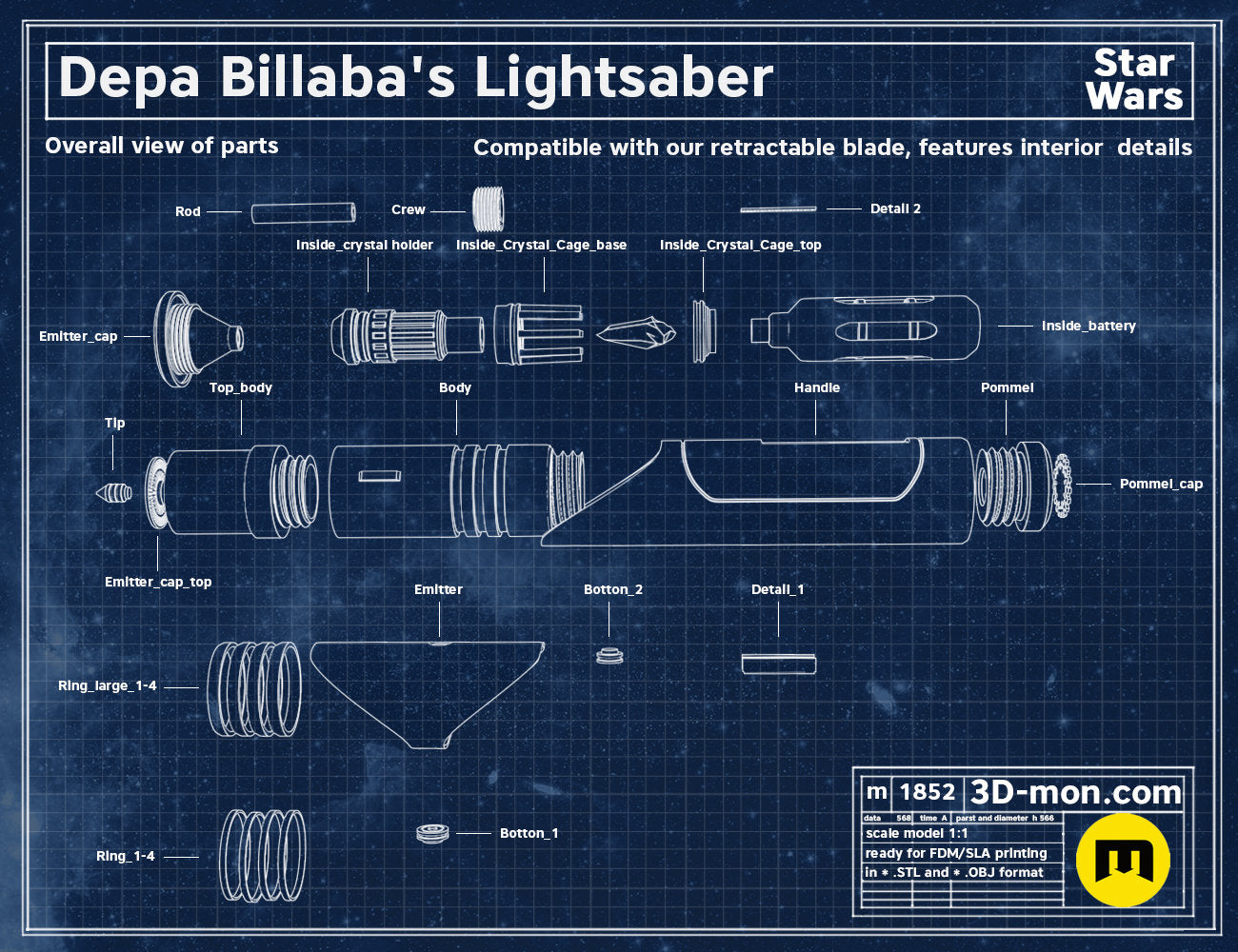 Depa Billaba Lightsaber | No Paint Required | 3D Printed | Jedi | Republic | Lightsaber Display Mount on Desk or Wall