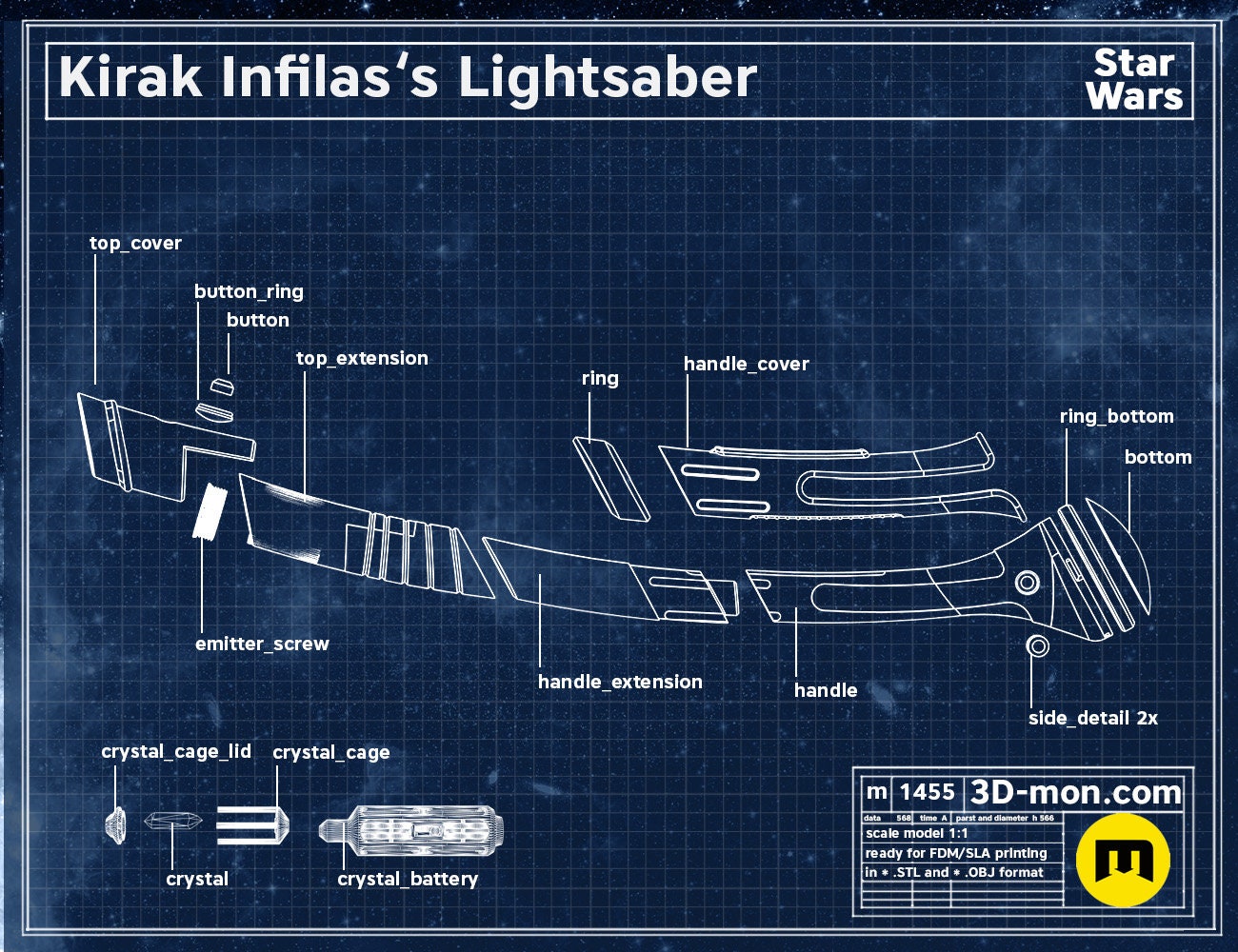 Kirak Infil'a's Lightsaber | No Paint Required | 3D Printed | Dark Forces | Clone Wars | Lightsaber Display Mount on Desk or Wall