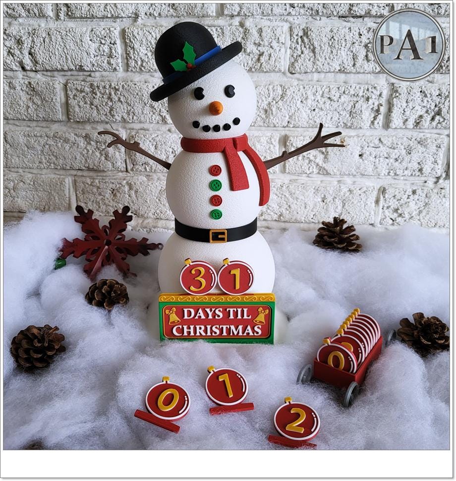 3D Printed Snowman Christmas Countdown: Interchangeable Tiles, Holiday Decor