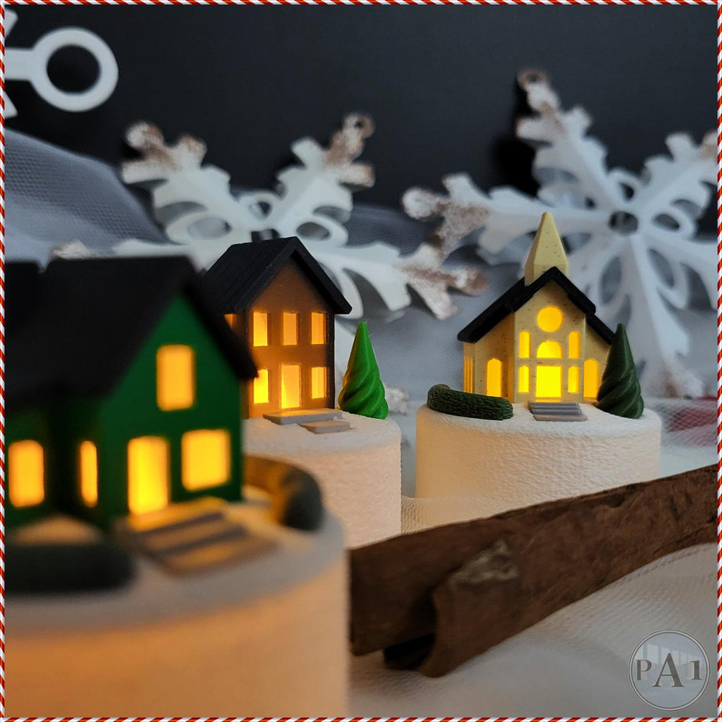 Mini Christmas Village | 3D Printed Display | Tea Lights | Cozy cottage | Winter Church