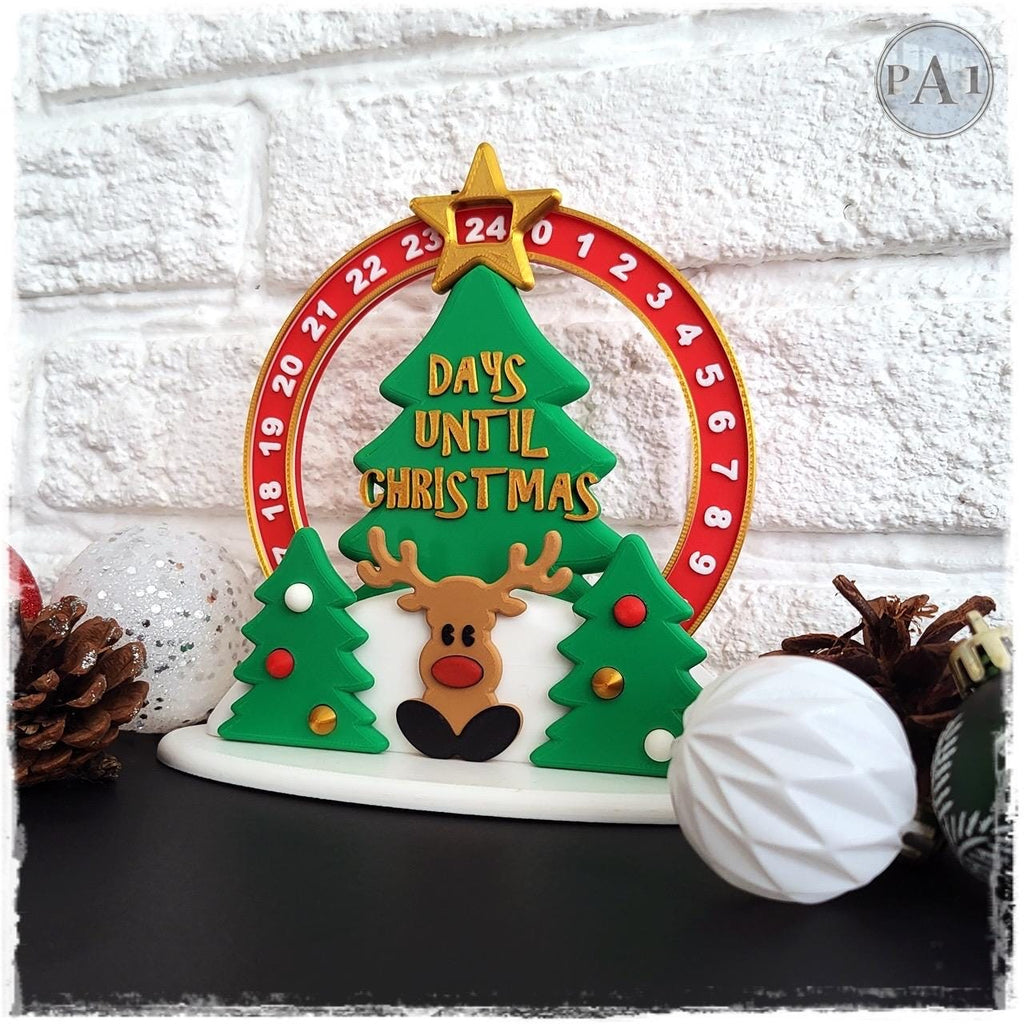 3D Printed Christmas Countdown: Holiday Decor with Reindeer & Tree