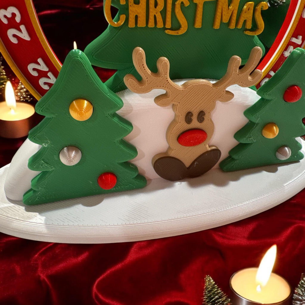 3D Printed Christmas Countdown: Holiday Decor with Reindeer & Tree