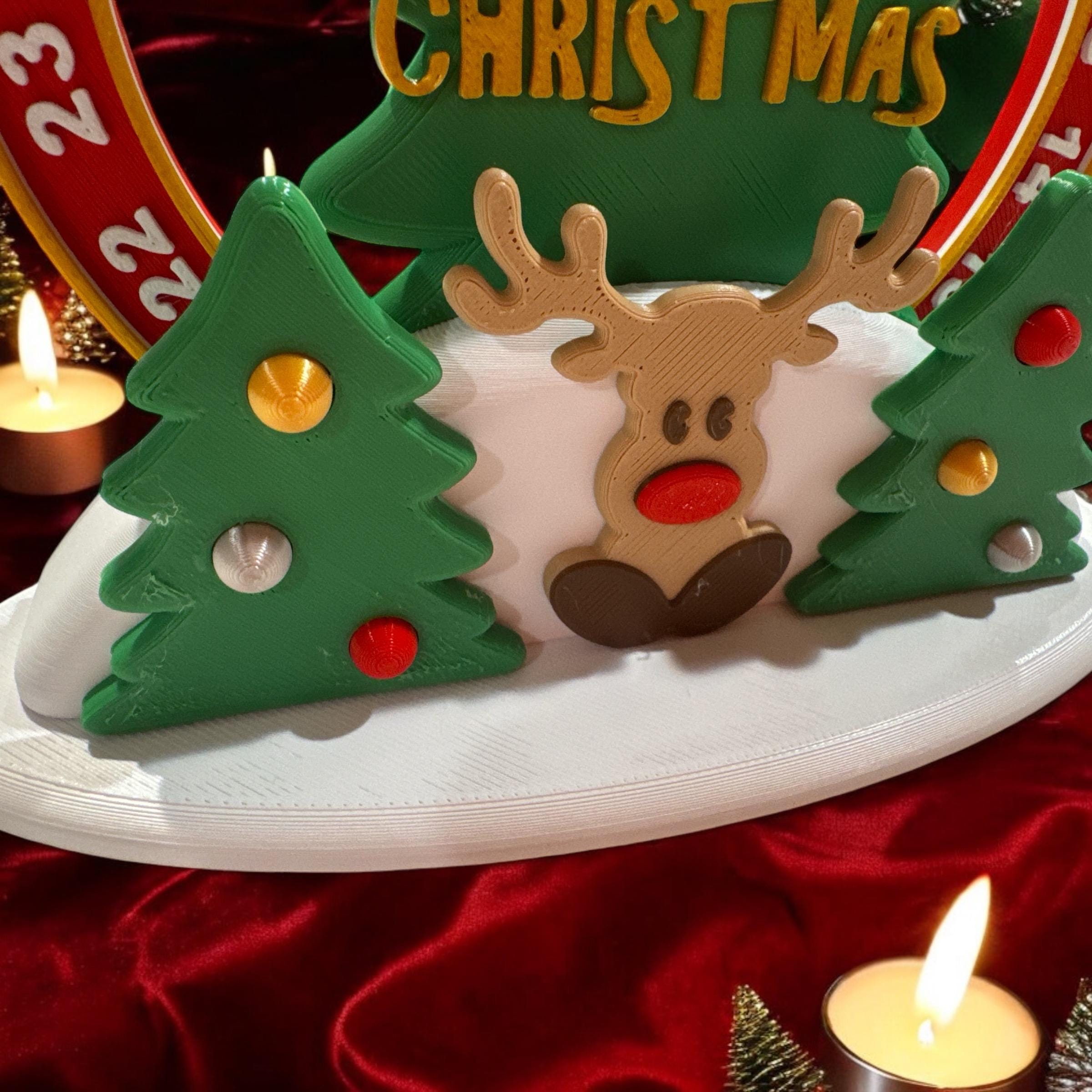 3D Printed Christmas Countdown: Holiday Decor with Reindeer & Tree