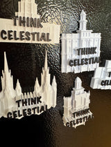 multiple temple magnets on a tin board