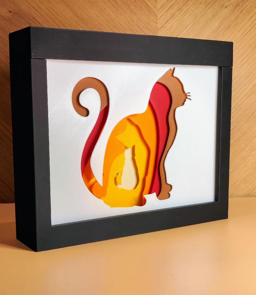 3D Printed Cat Shadow Box: Layered Silhouette Art
