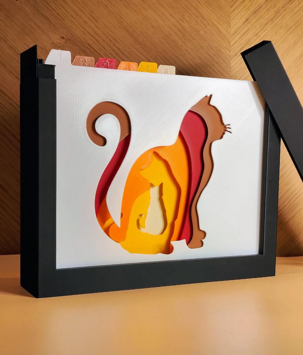 3D Printed Cat Shadow Box: Layered Silhouette Art