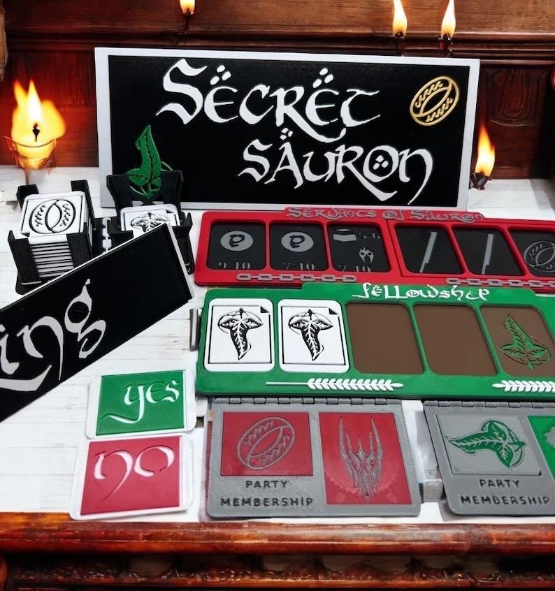 Secret Sauron | Secret Hitler | 3D Printed | In-Color | Mystery Games | Murder Mystery | Tabletop Games | Party Games | Board Game |One Ring