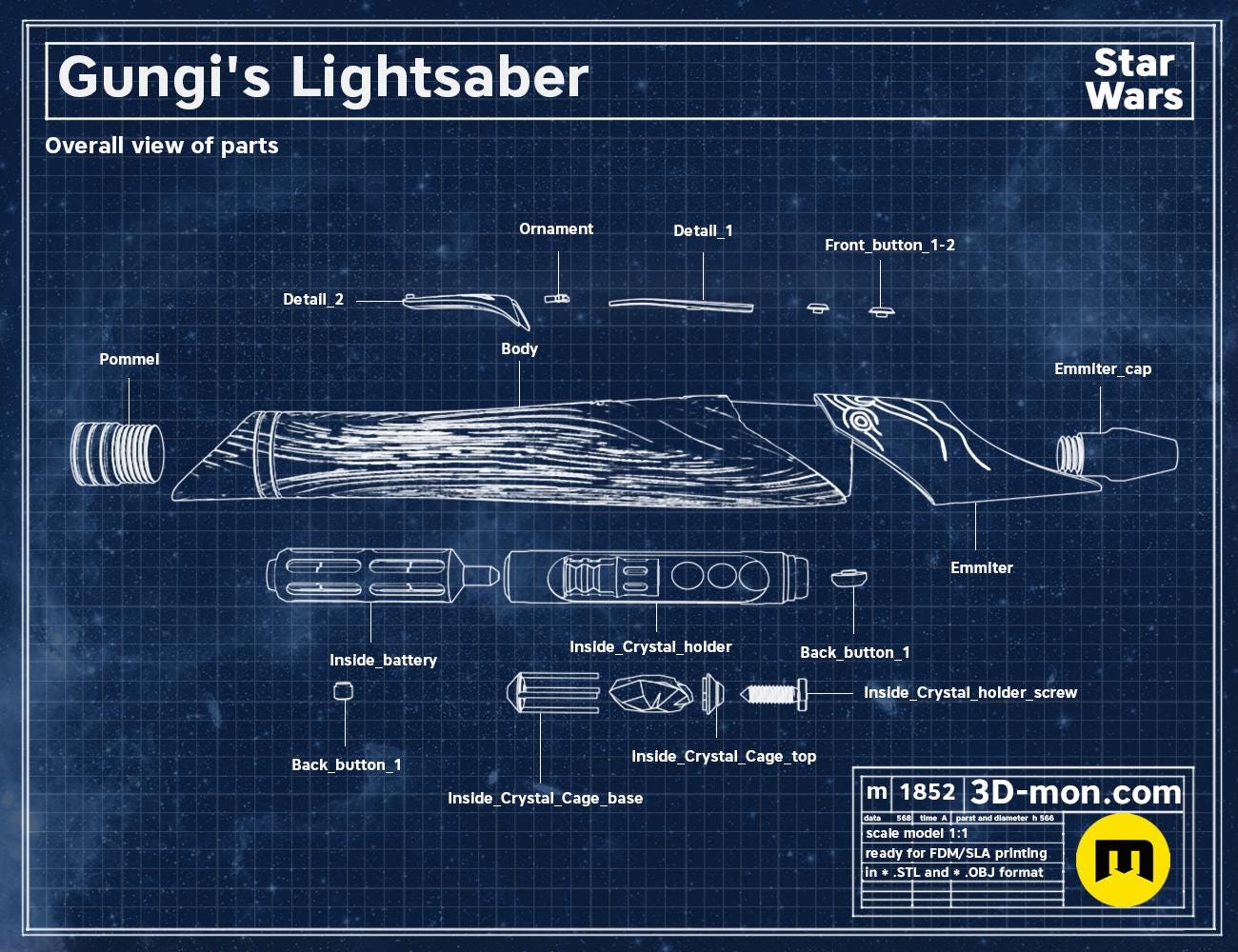 Gungi's Lightsaber | No Paint Required | 3D Printed | Galaxy's Edge | Clone Wars | Lightsaber Display Mount on Desk or Wall
