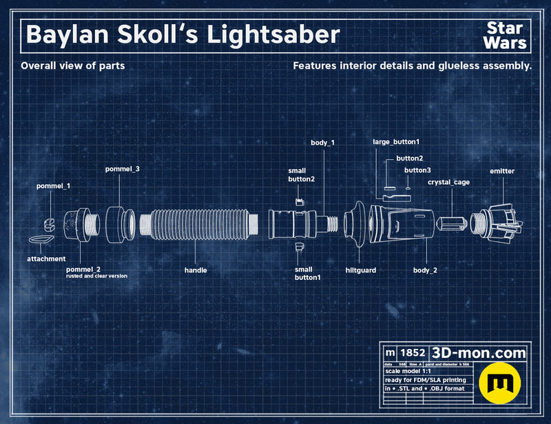 Baylan Skoll’s Lightsaber | Ahsoka | No Paint Required | 3D Printed | Galaxy's Edge | Clone Wars | Lightsaber Display Mount on Desk or Wall